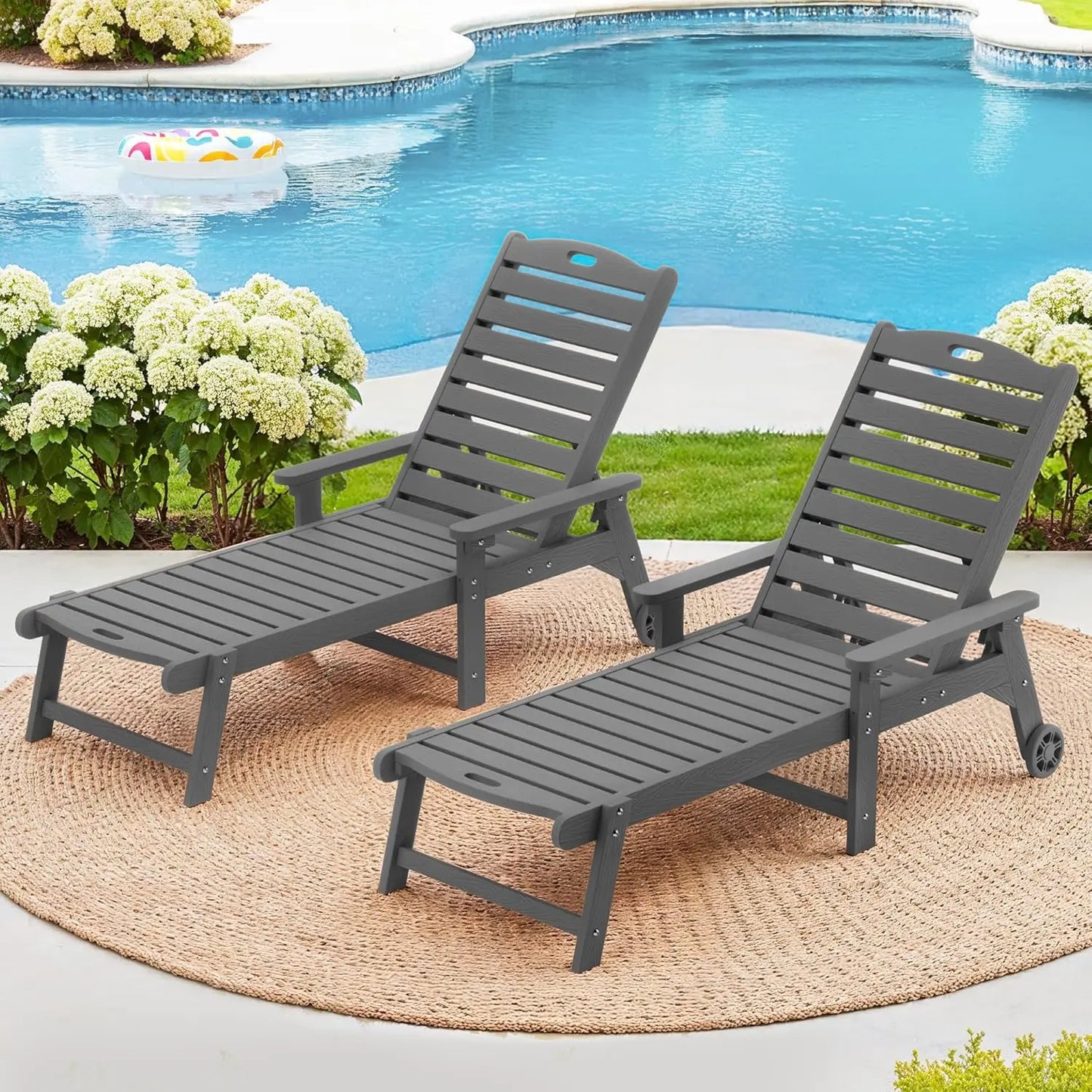 Wood Chaise Lounger with Wheels