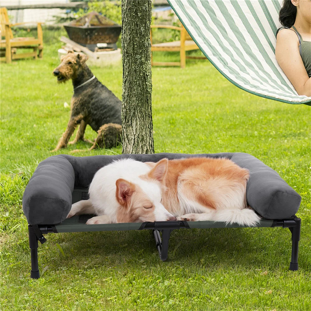 Elevated Dog Bed with Cooling Breathable Mat and Soft Plush Mat