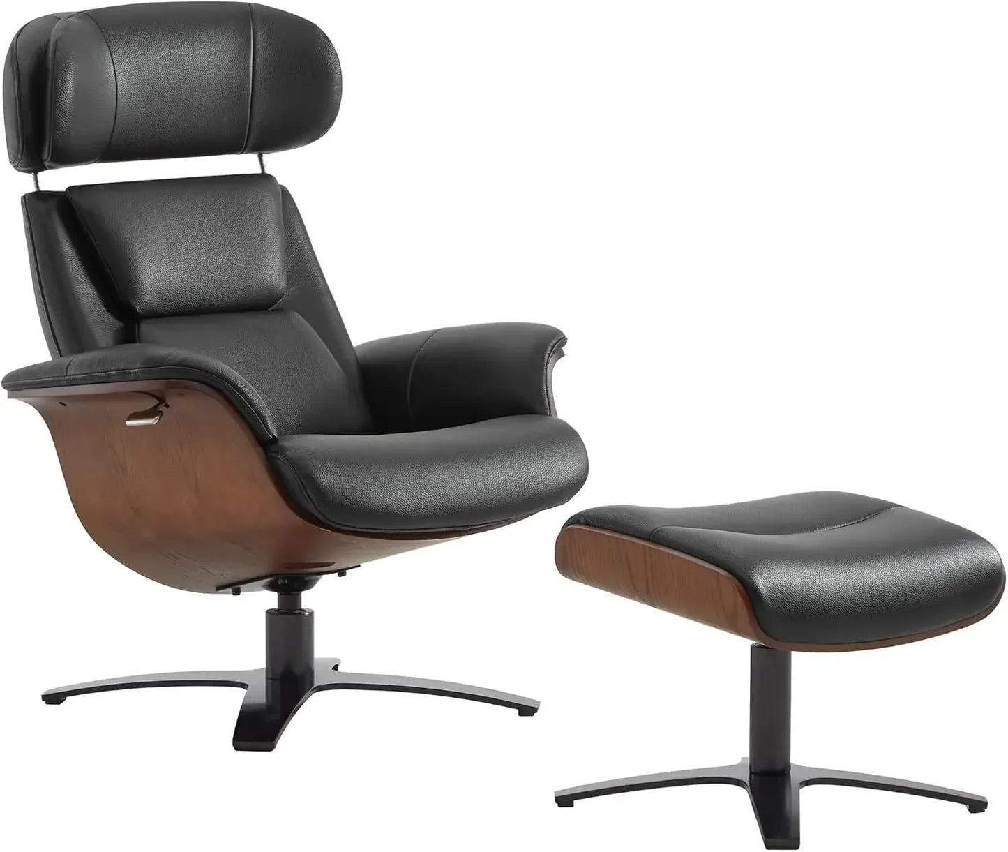 Reclining Leather Swivel Chair with Ottoman