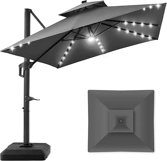 Tier Square Cantilever Patio Umbrella with Solar LED Lights