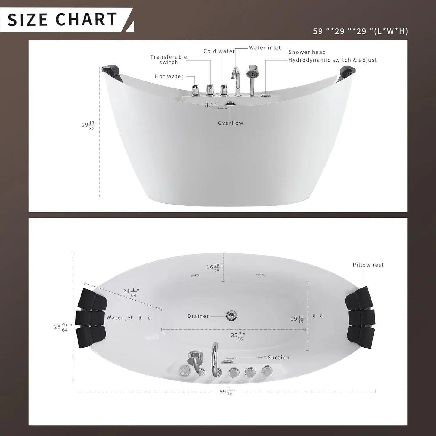 Empava Acrylic Whirlpool Bathtub with Hydromassage