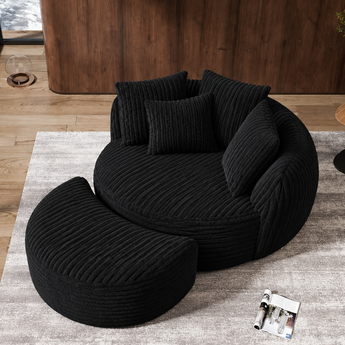 Modern Corduroy Oversized Lounge Chair with Ottoman