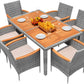 Acacia Wood Table Set with Cushions Wicker Chairs