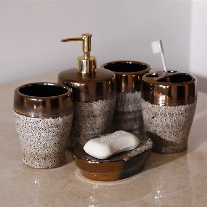 European Inspired Retro Ceramic Bathroom Accessory Set