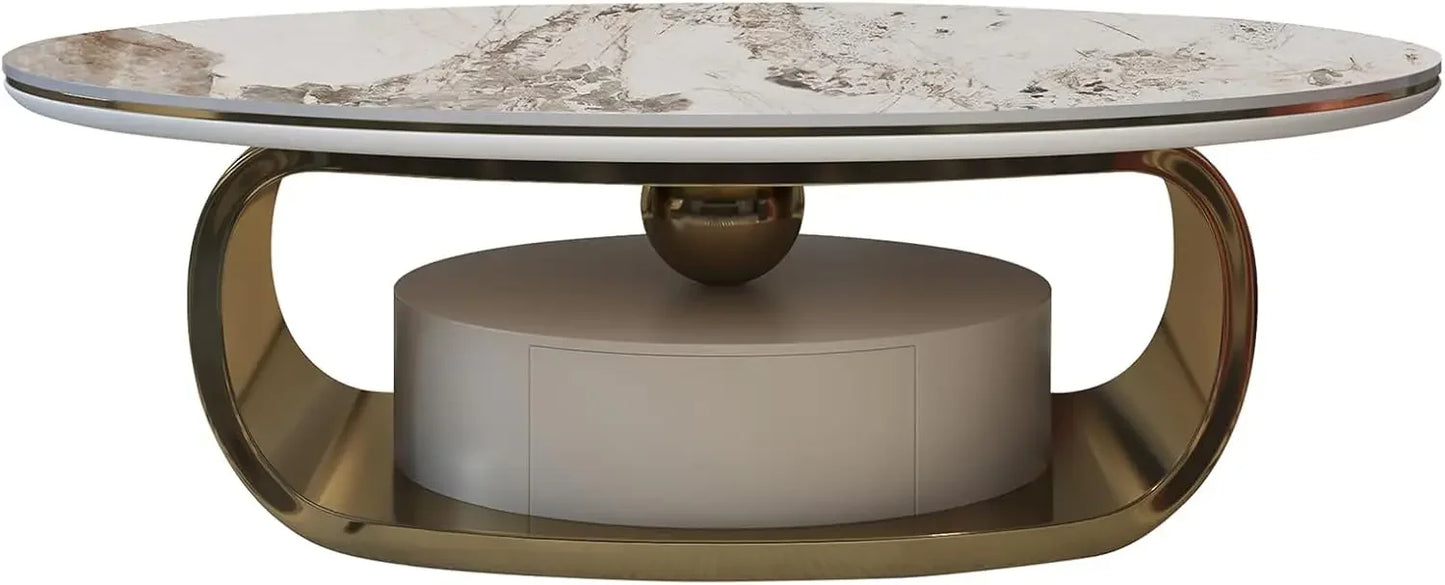 Modern Sintered Stone Marble Coffee Table with Storage Drawer