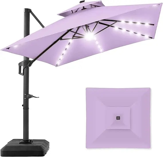 Tier Square Cantilever Patio Umbrella with Solar LED Lights