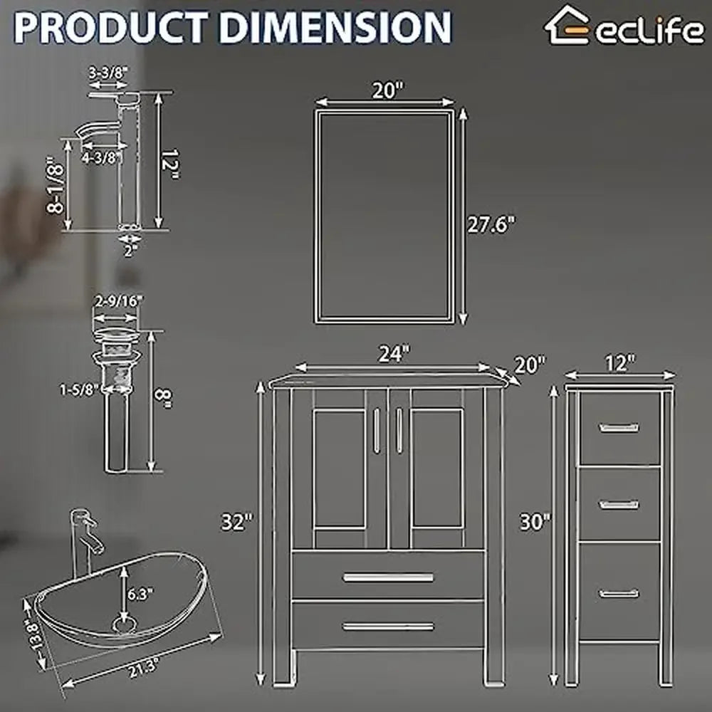 Eclife Modern Bathroom 24" Vanity Sink Set with Sink Faucet