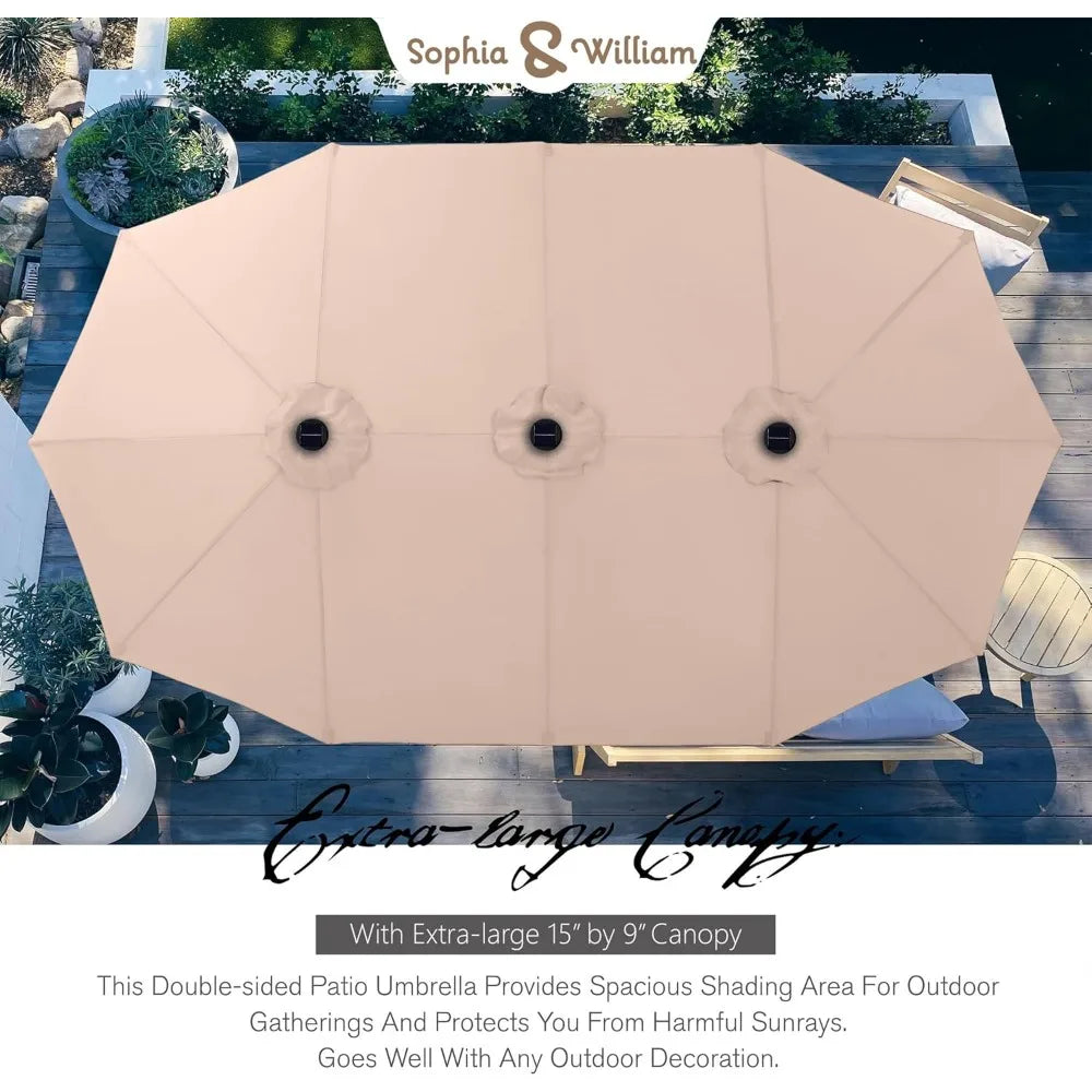 Rectangular Cantilever Patio Umbrella with LED Solar Lights