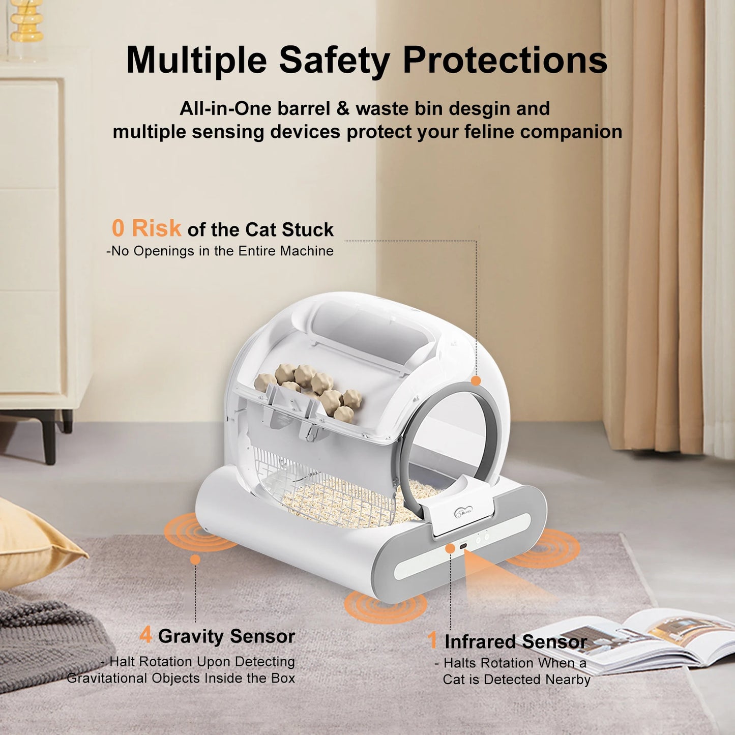 Automatic Cat Litter Box with Smart App Control and Litter Mat