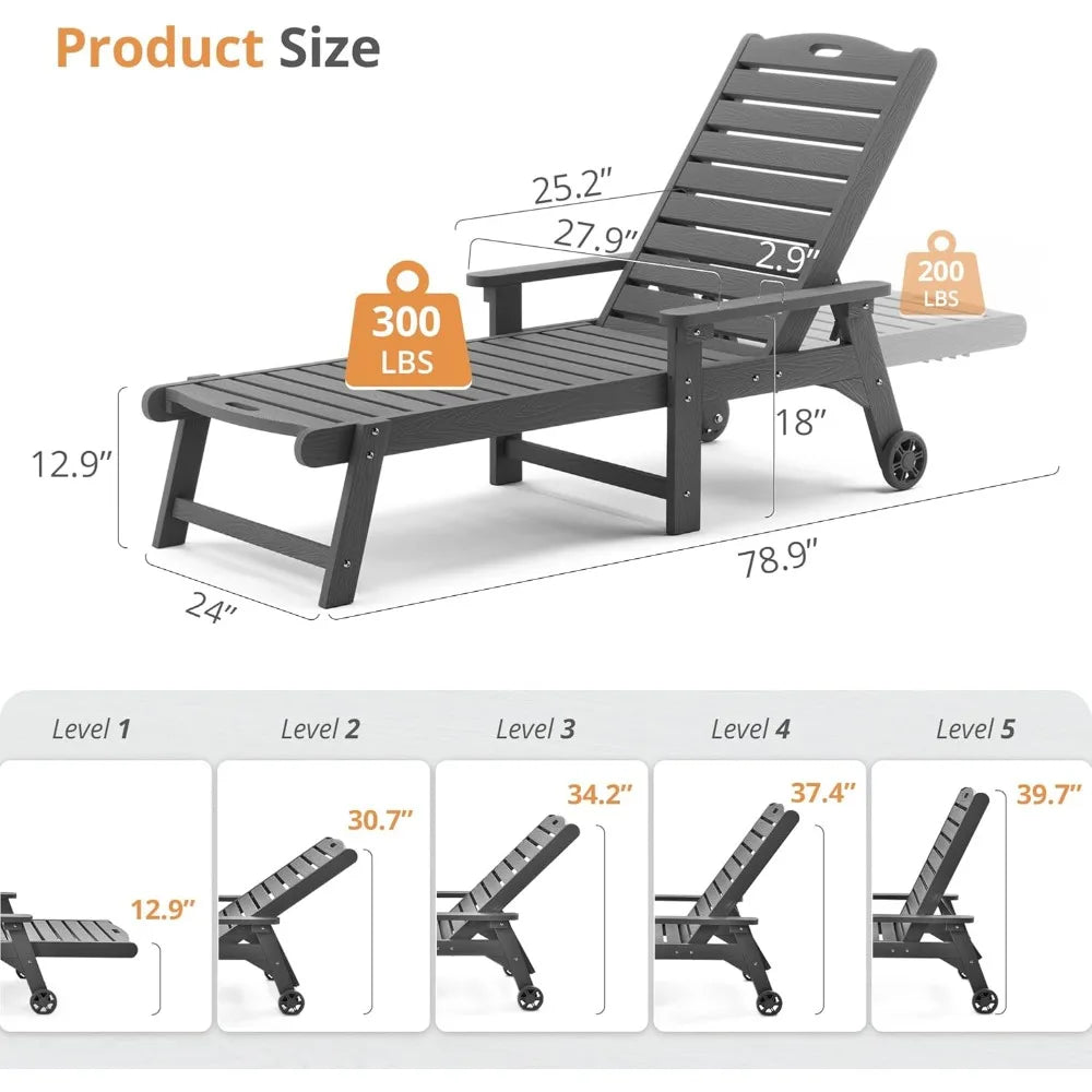 Wood Chaise Lounger with Wheels