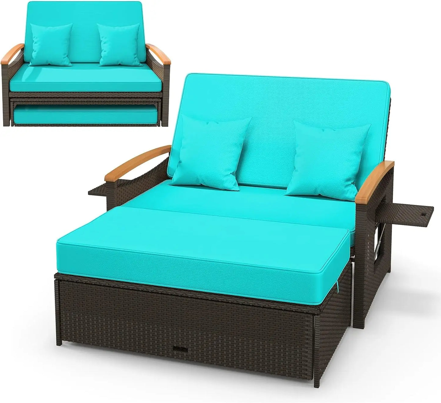 Daybed Chaise Lounger w/4-Level Adjustable Backrest & Retractable Trays