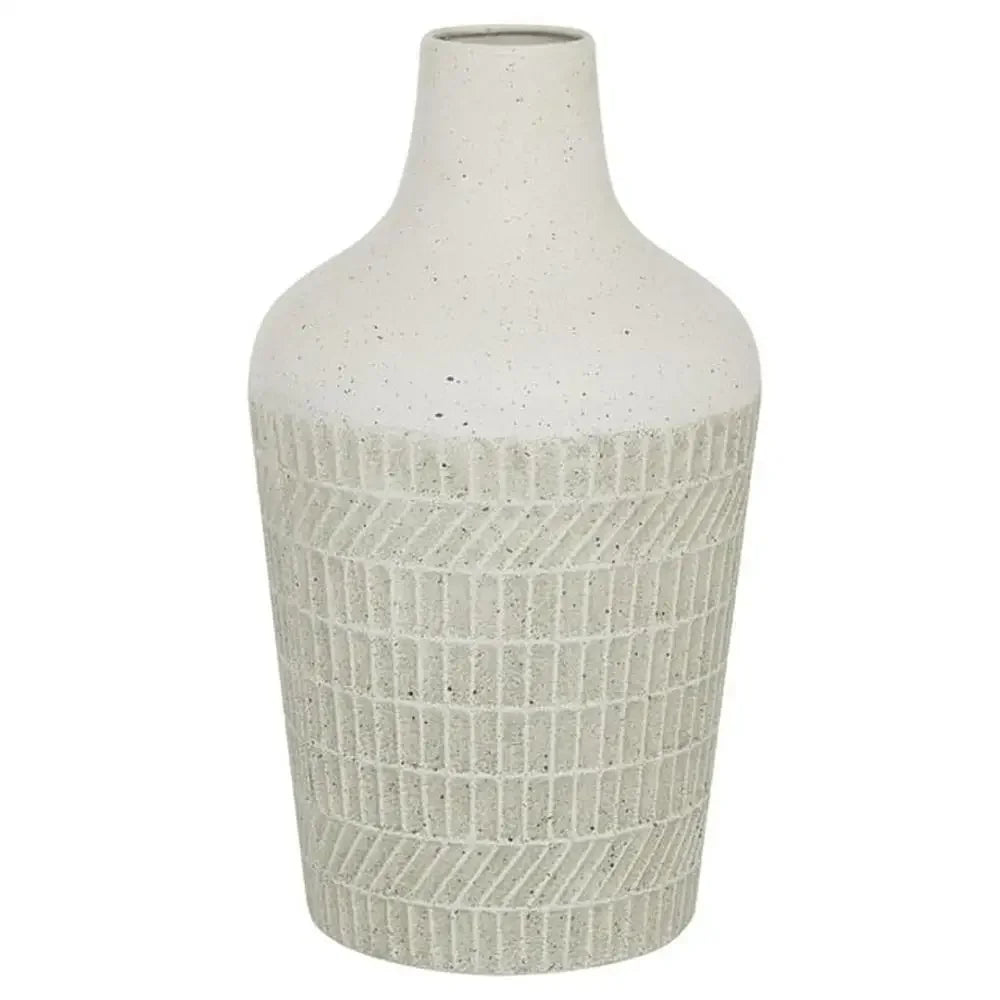 13" Textured White Metal Vase