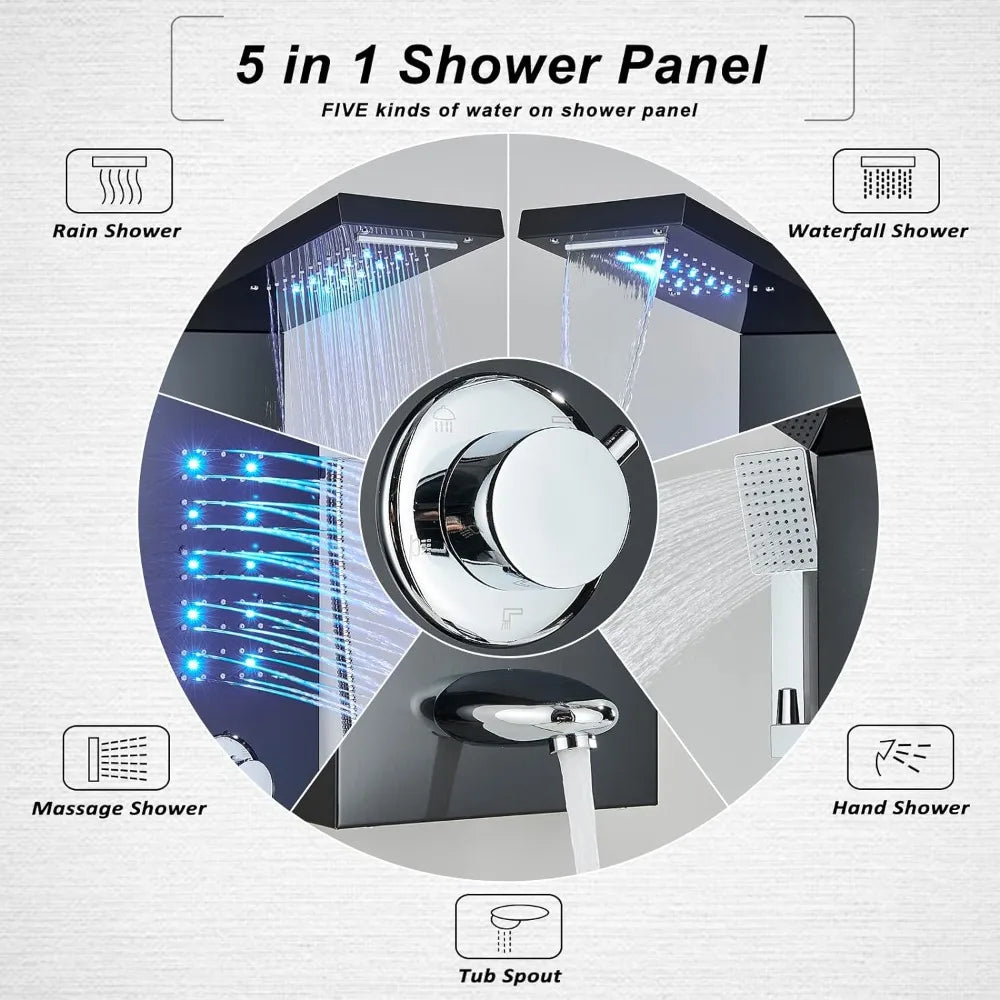 Modern Stainless Steel LED Shower Panel Full System Set