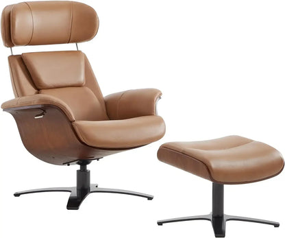 Reclining Leather Swivel Chair with Ottoman
