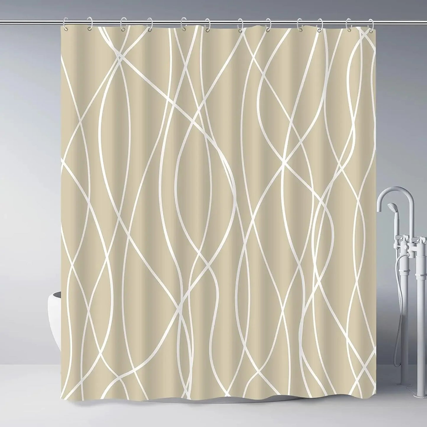 Modern Gradient Stripe Shower Curtain with Hooks