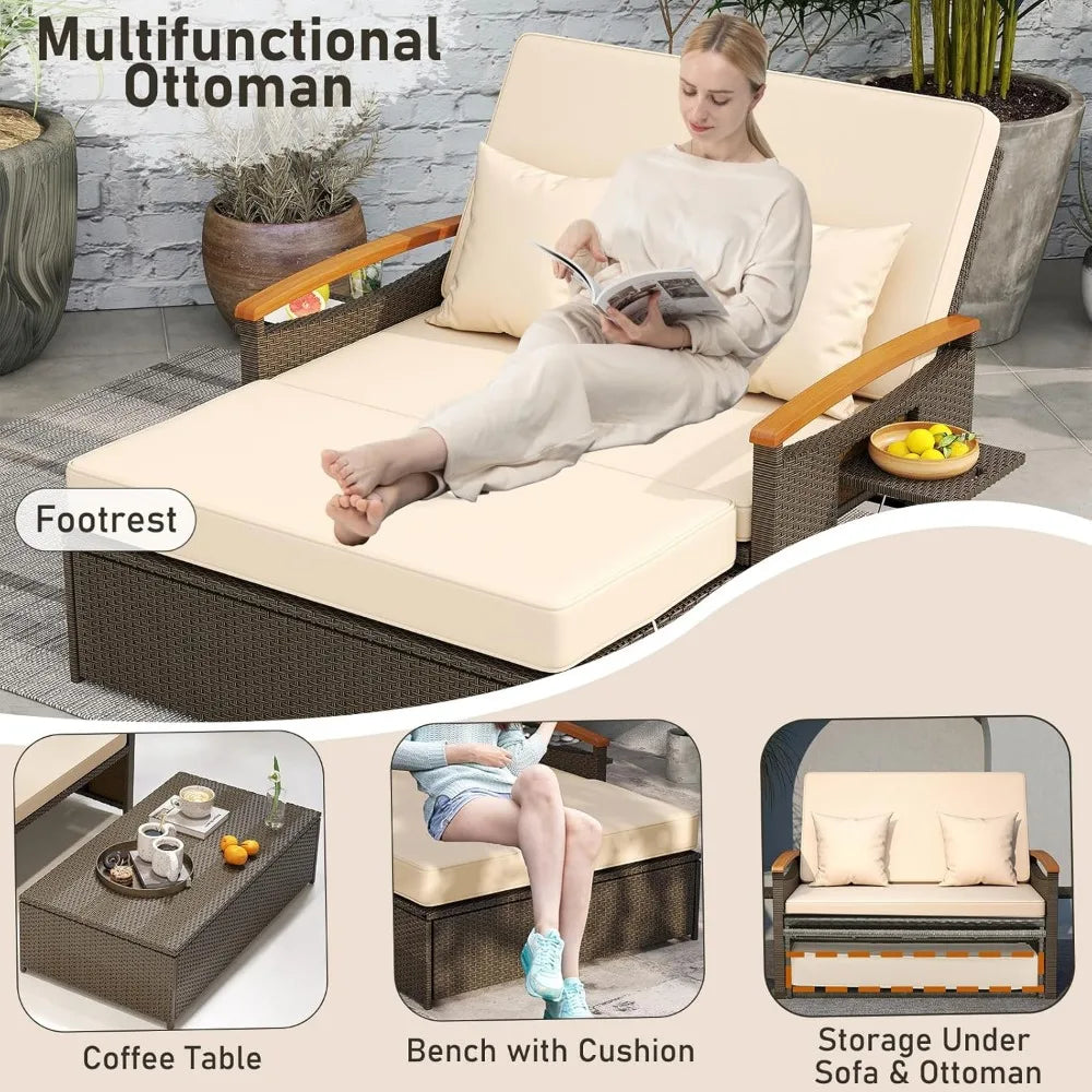 Daybed Chaise Lounger w/4-Level Adjustable Backrest & Retractable Trays