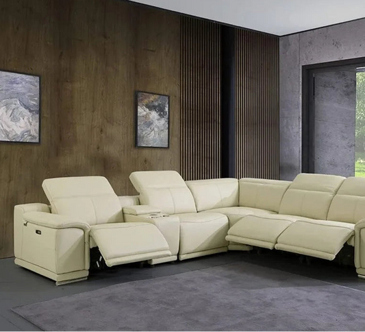 Modern Morocco Italian Leather Sectional Sofa with 3-Power Recliners