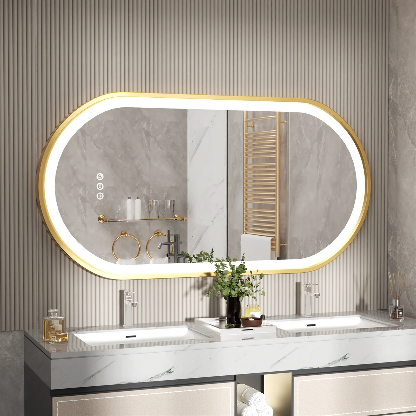 Elegant Oval Gold Frame LED Vanity Mirror