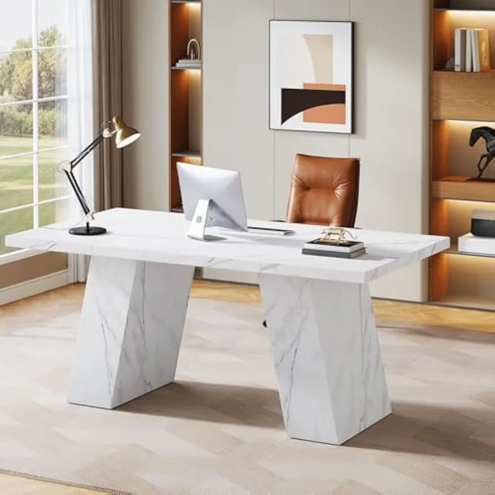 Modern Wooden Faux Marble Executive Desk