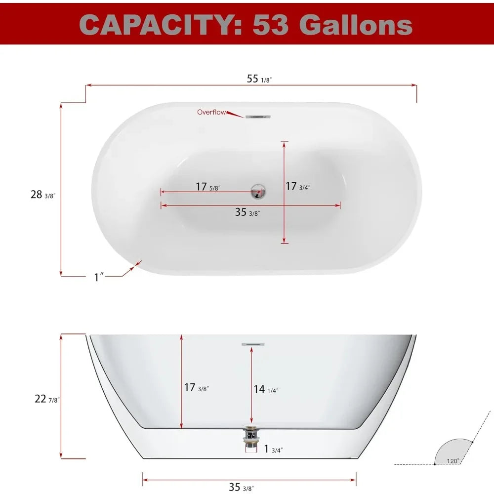 Modern 55" Acrylic Bathtub