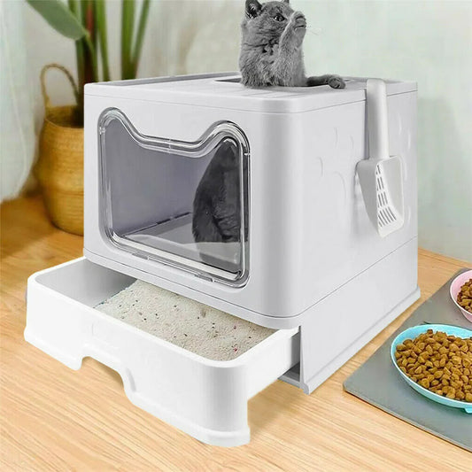 Cat Litter Box with Foldable Lid and Scoop