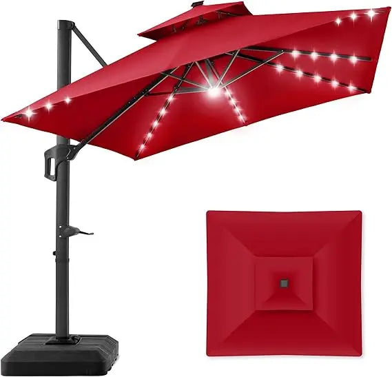 Tier Square Cantilever Patio Umbrella with Solar LED Lights
