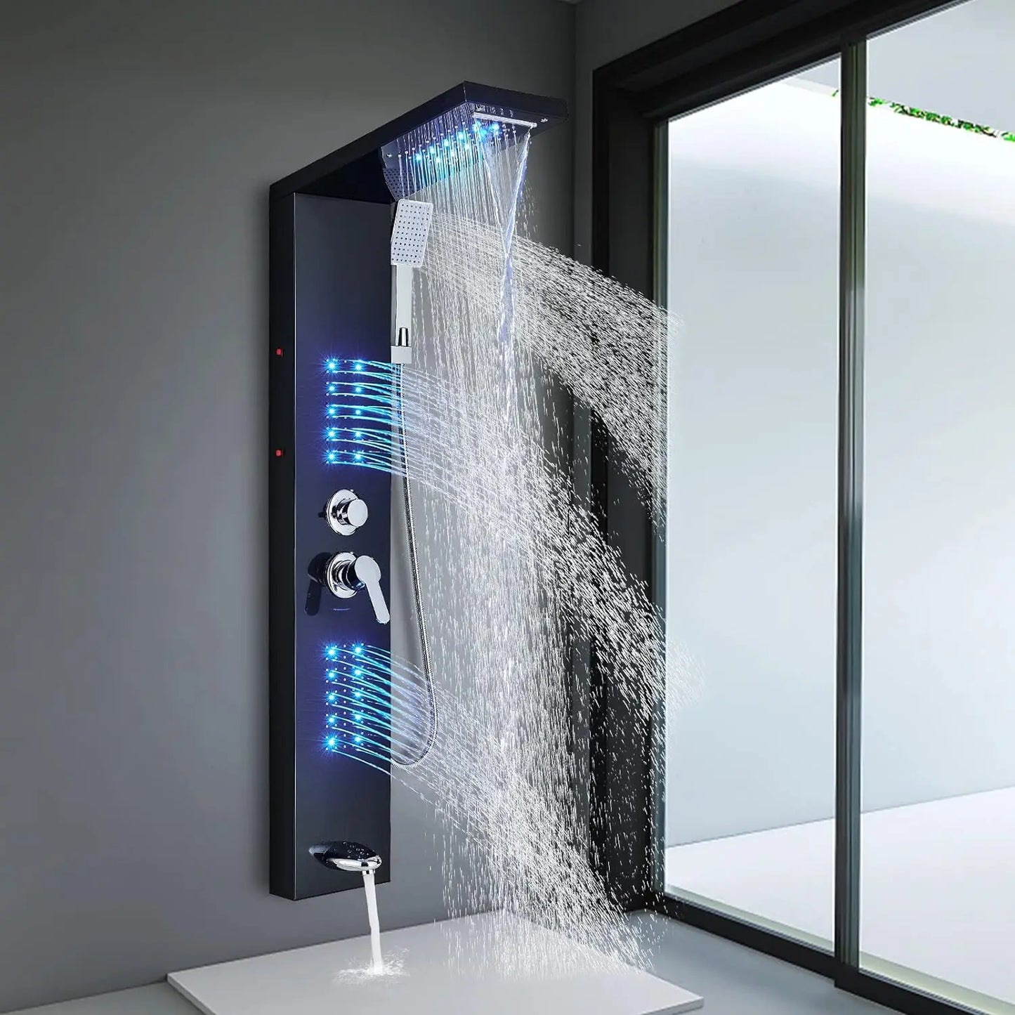 Modern Stainless Steel LED Shower Panel Full System Set