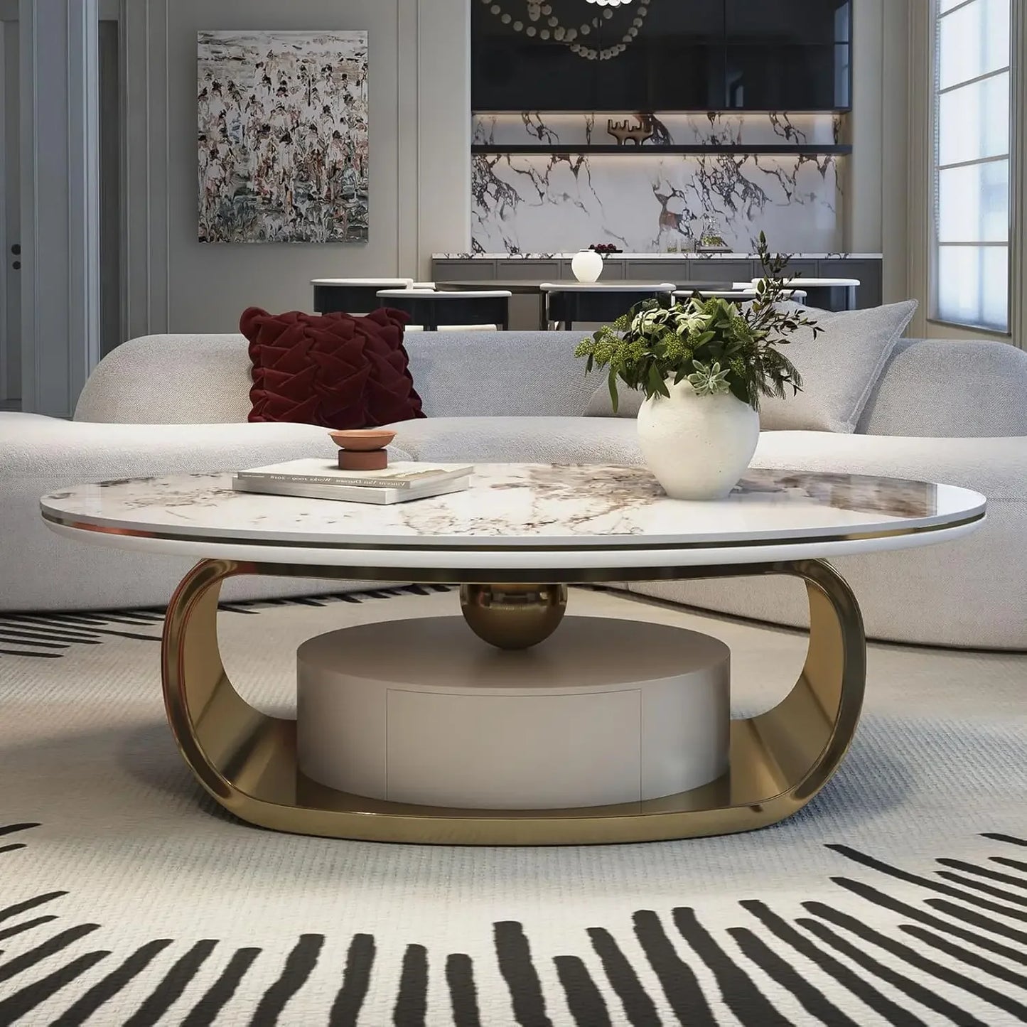 Modern Sintered Stone Marble Coffee Table with Storage Drawer