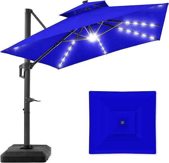 Tier Square Cantilever Patio Umbrella with Solar LED Lights