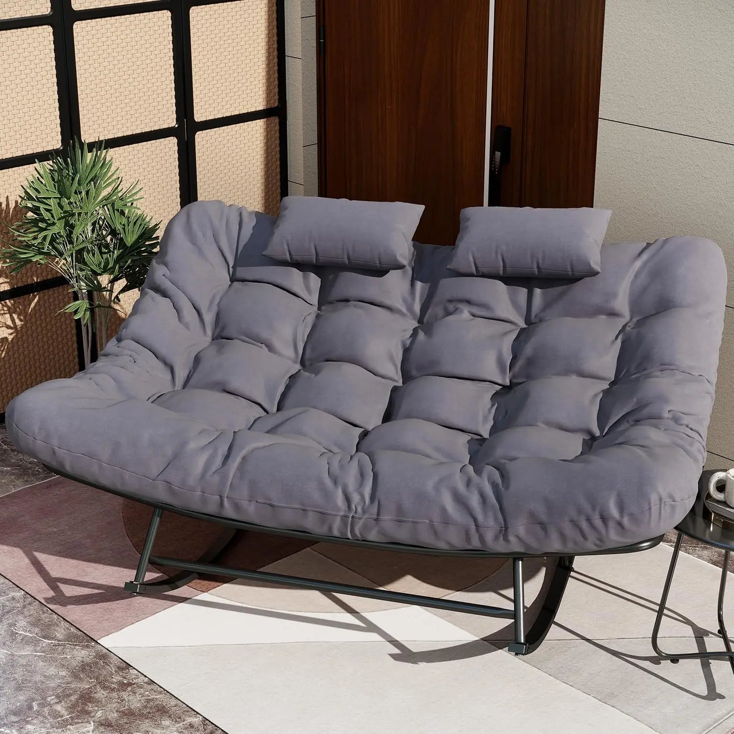 Oversized Loveseat Rocking Papasan Chair with Cushions