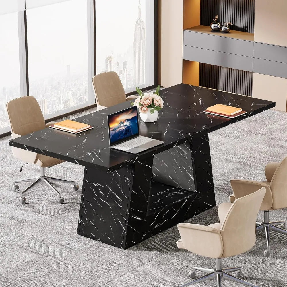 Modern Wooden Faux Marble Executive Desk