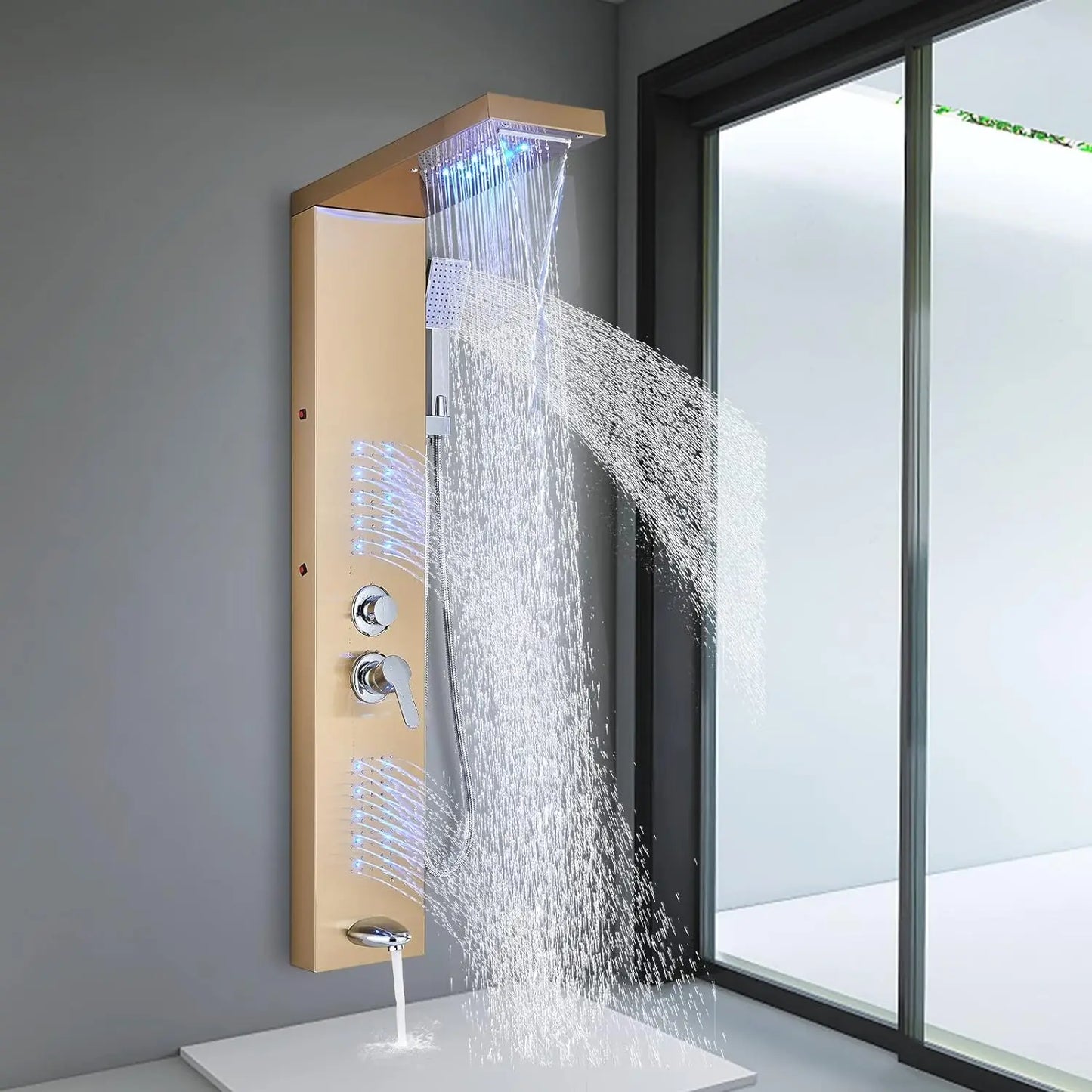 Modern Stainless Steel LED Shower Panel Full System Set