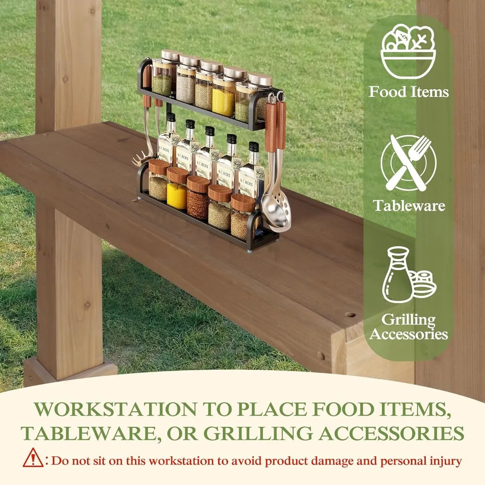 Wooden Grill Gazebo with Sloping Metal Roof