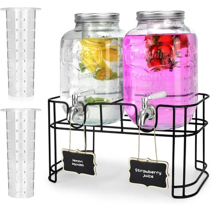 Double 1- Gallon Glass Drink Dispensers with Stand