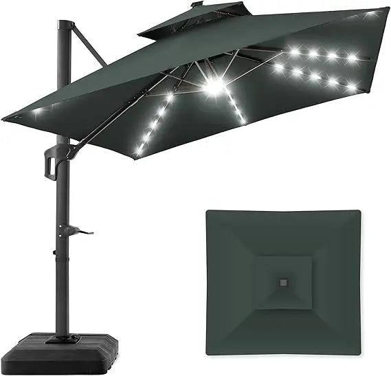 Tier Square Cantilever Patio Umbrella with Solar LED Lights