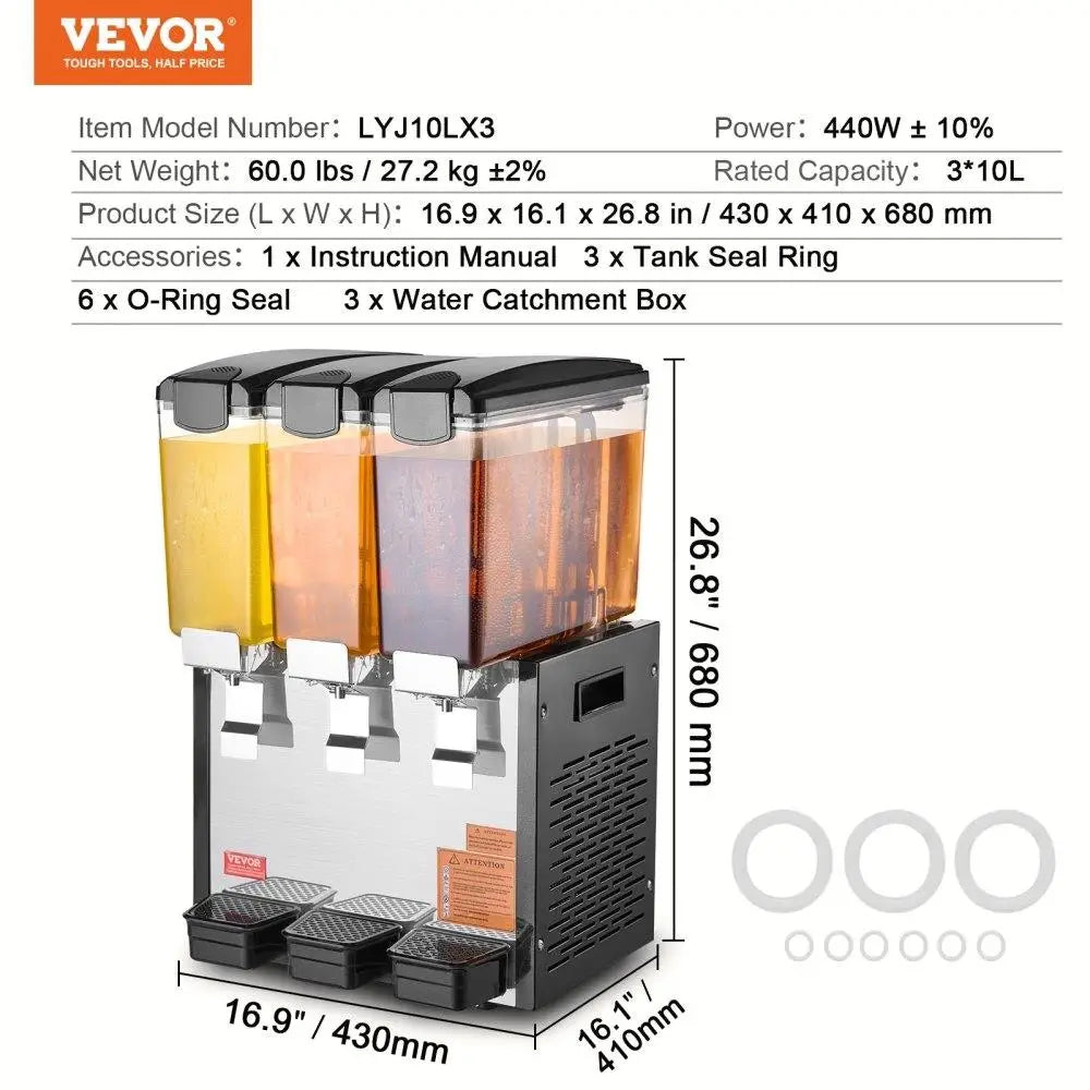 Vevor® 10L, 3 Tanks Commercial Beverage Dispenser