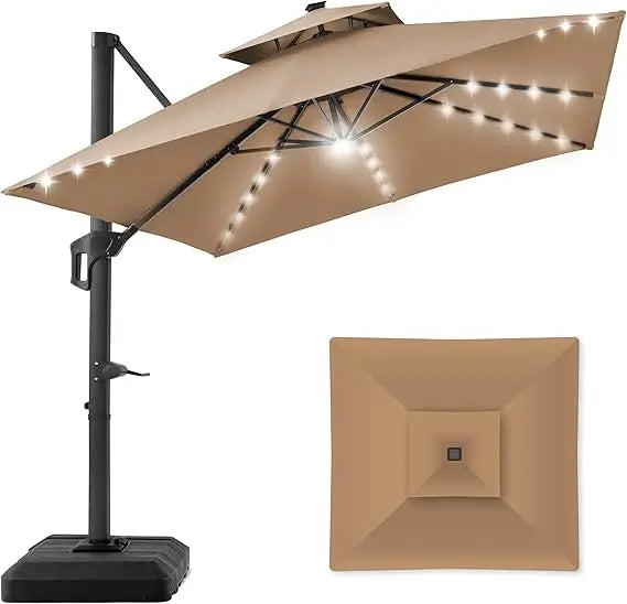 Tier Square Cantilever Patio Umbrella with Solar LED Lights