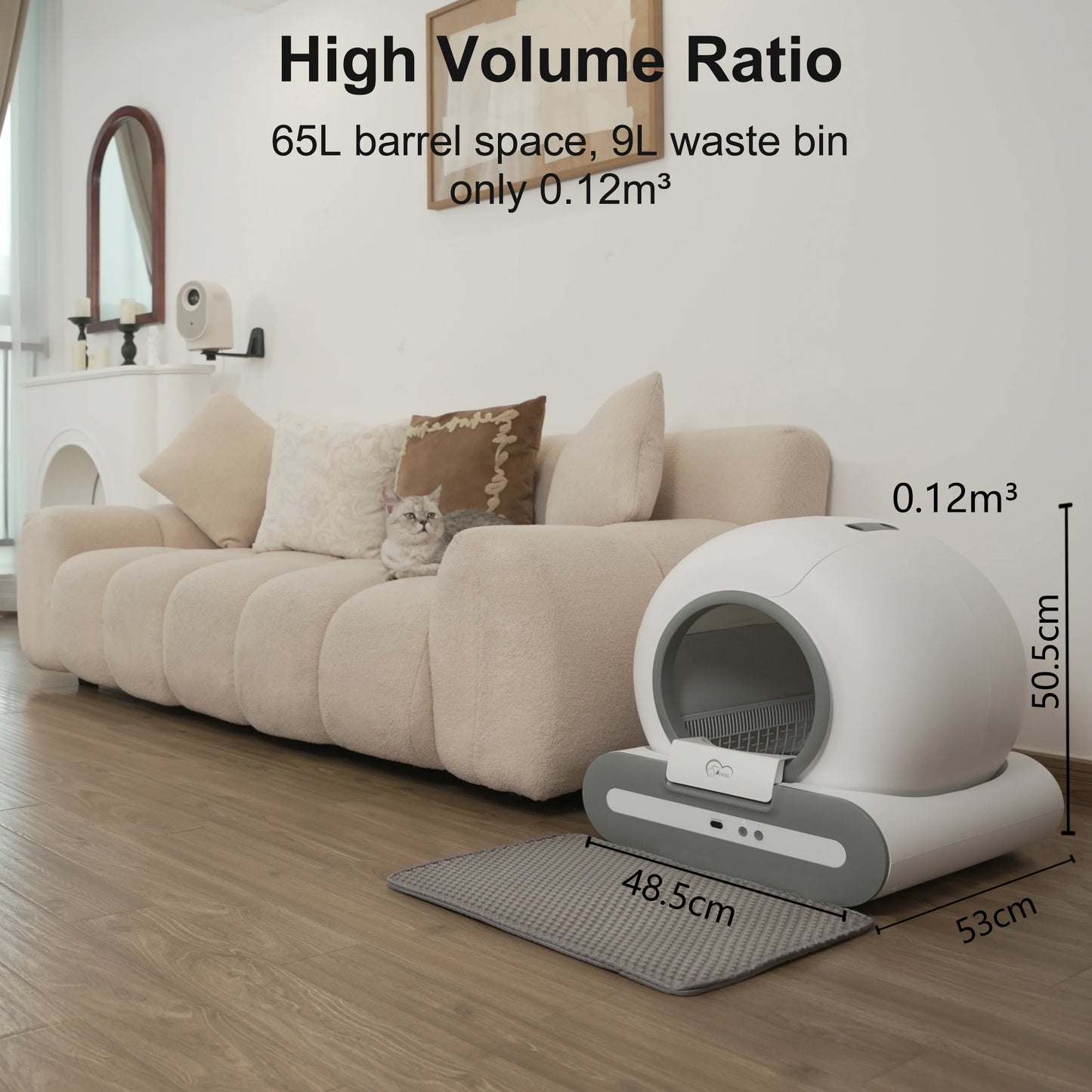 Automatic Cat Litter Box with Smart App Control and Litter Mat