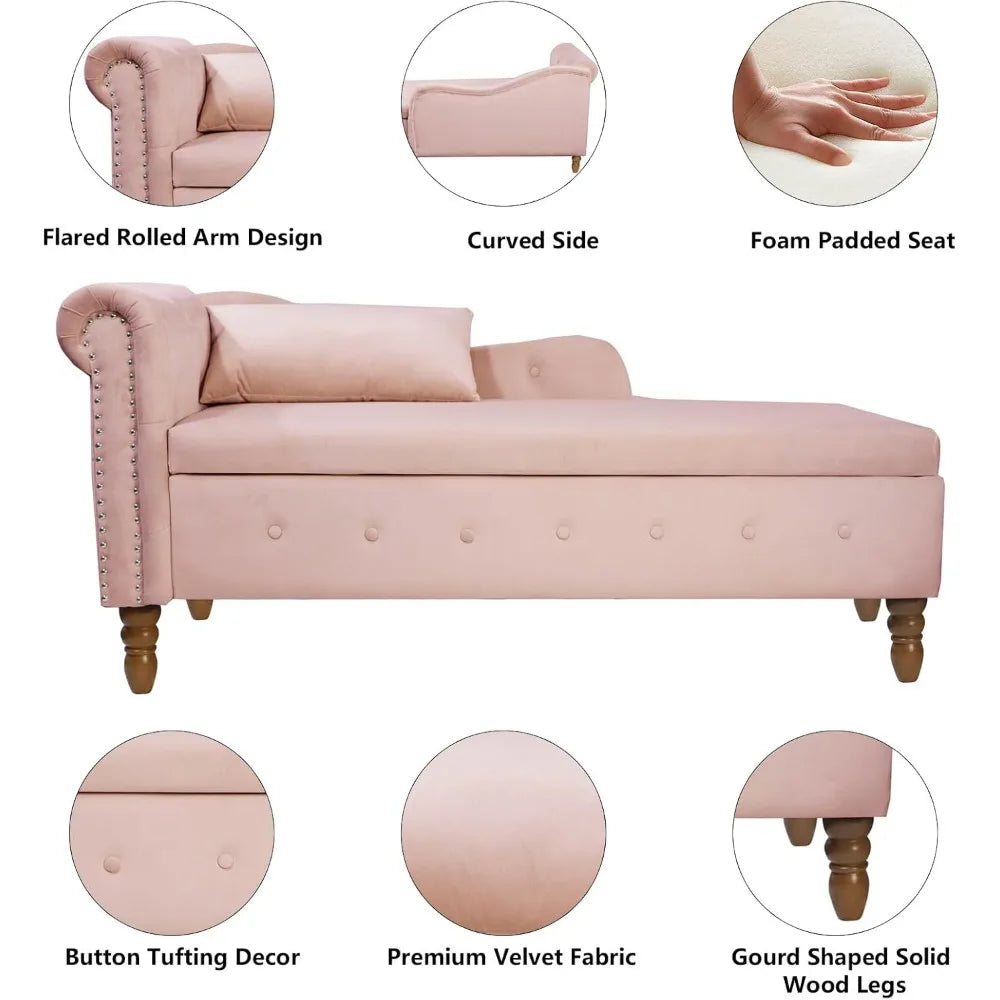 Modern Mid-Century Chaise Lounge Chair with Storage