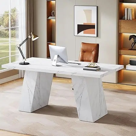Modern Wooden Faux Marble Executive Desk