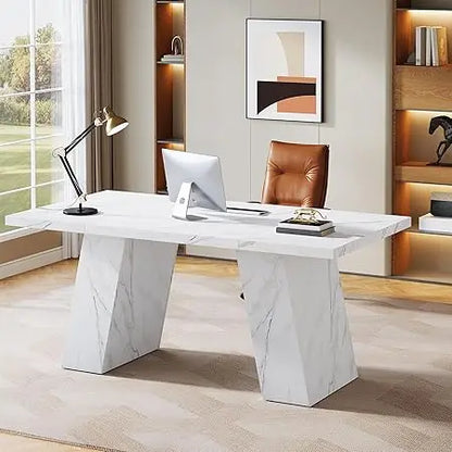 Modern Wooden Faux Marble Executive Desk