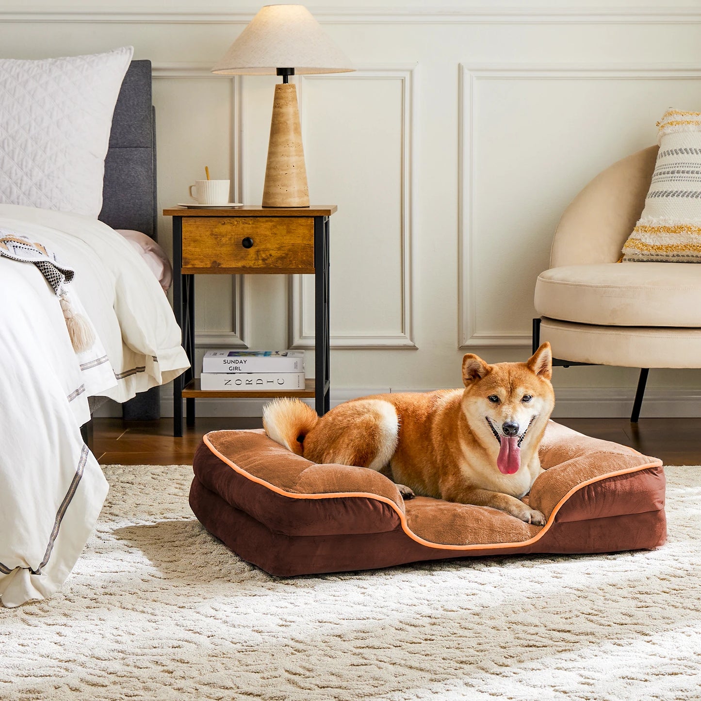 Orthopedic Dog Bed with Washable Removable Cover, Non-Slip Base and Waterproof Liner