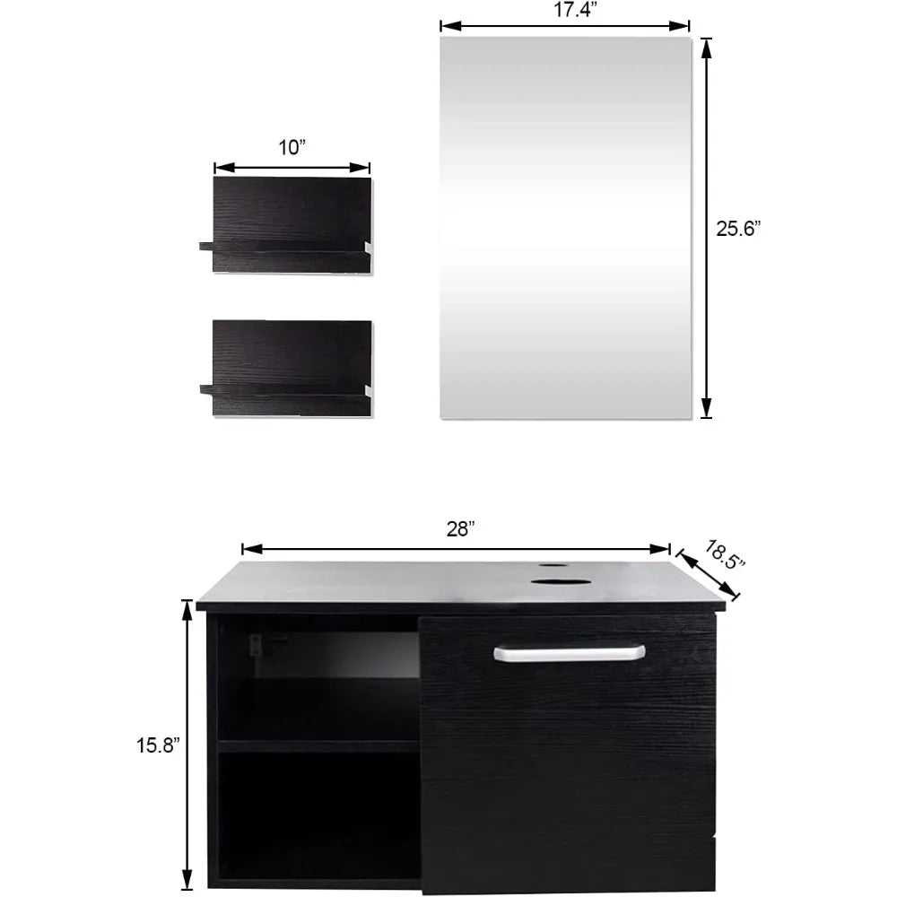 Modern 28" Wall Mounted Bathroom Vanity with Ceramic Sink, Mirror, and Faucet, Full Set