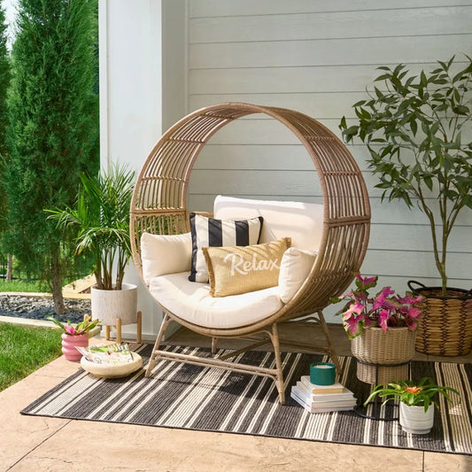 Round Wicker Outdoor Egg Chair with Cushions