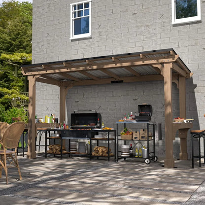 Wooden Grill Gazebo with Sloping Metal Roof