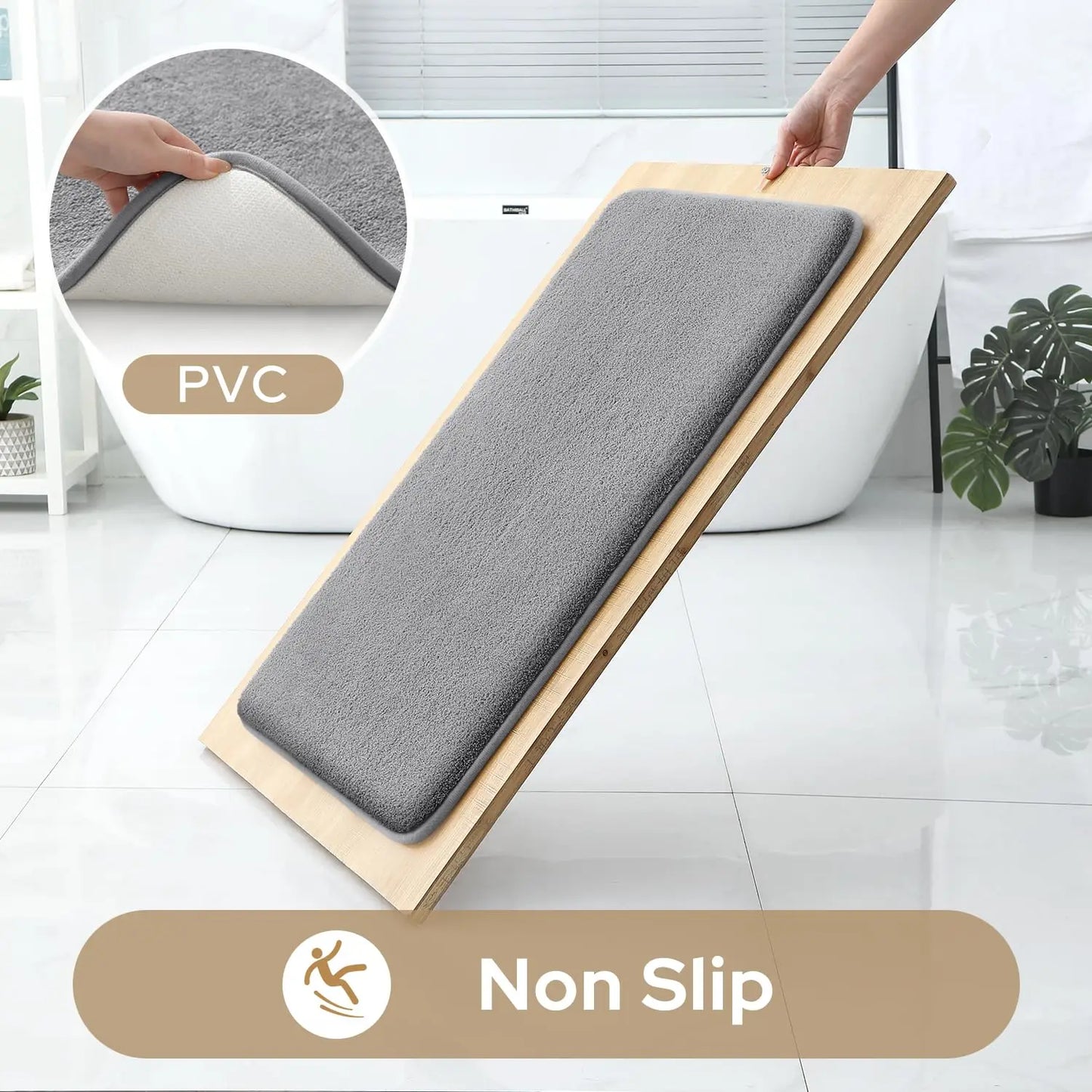 Premium Thick Microfiber Non-Slip Bath Mat, 4 Piece Set
