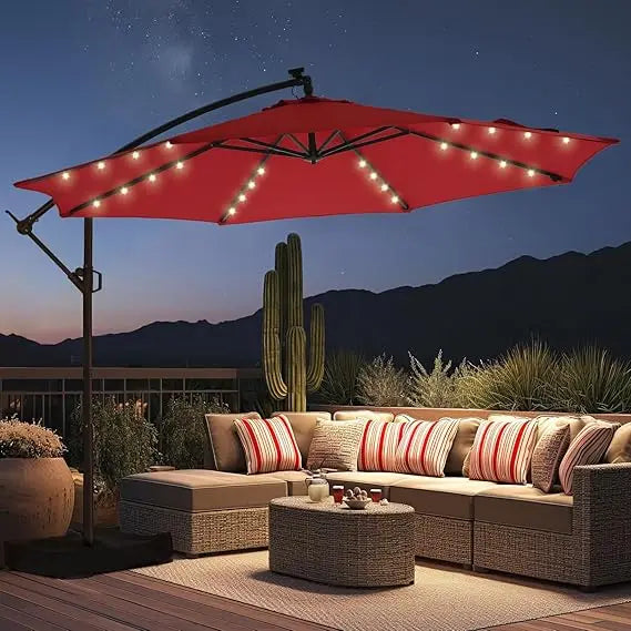 Round Cantilever Patio Umbrella with Solar LED Lights