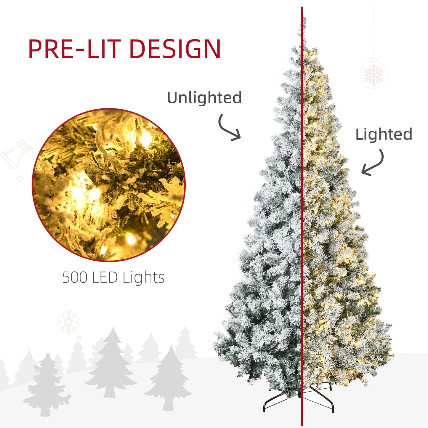 Flocked Artificial Christmas Tree with LED Lights