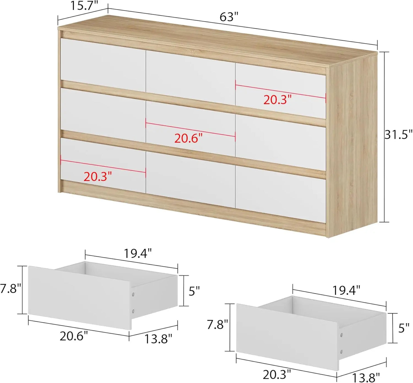 Modern Wood Chest Dresser with Charging Station