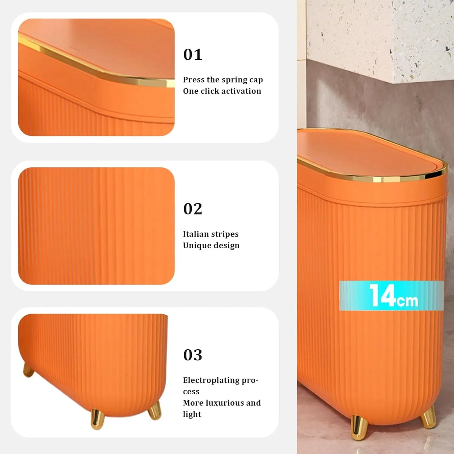 Modern Sleek Minimalist Waste Bin with Lid